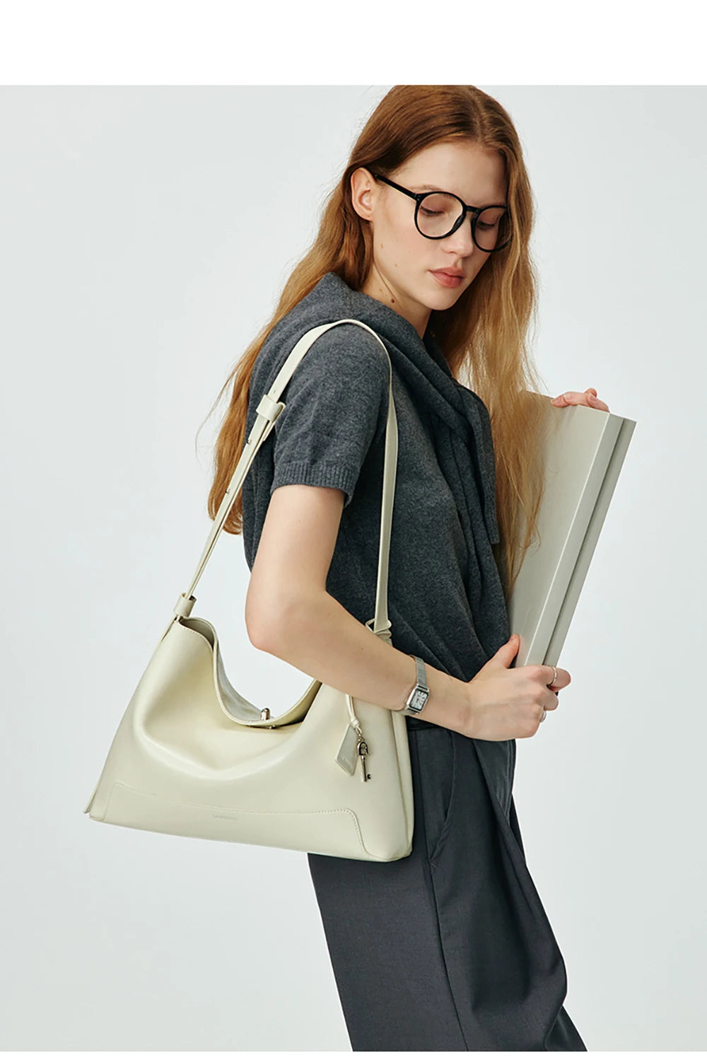 Split Leather Shoulder and Crossbody Tote Bag