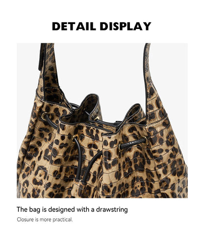 Soft Cowhide Leather Hobo Tote – Leopard Shoulder and Crossbody Bag