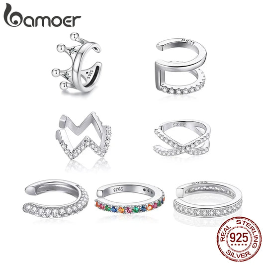 Sterling Silver Mono-earring with Zircon – Clip-On Geometric Style