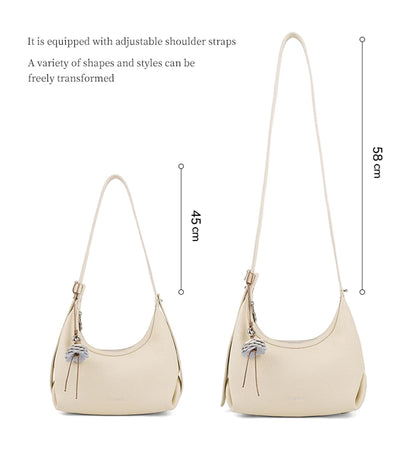 Genuine Leather Half Moon Shoulder and Crossbody Tote