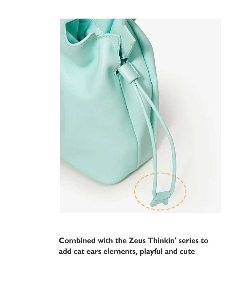 Genuine Leather Bucket Bag – Soft Casual with Open Pocket