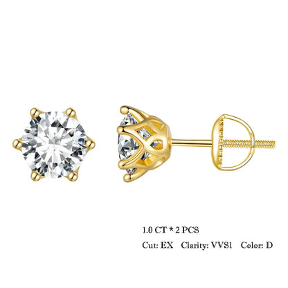 D Color Moissanite Stud Earrings – 925 Sterling Silver