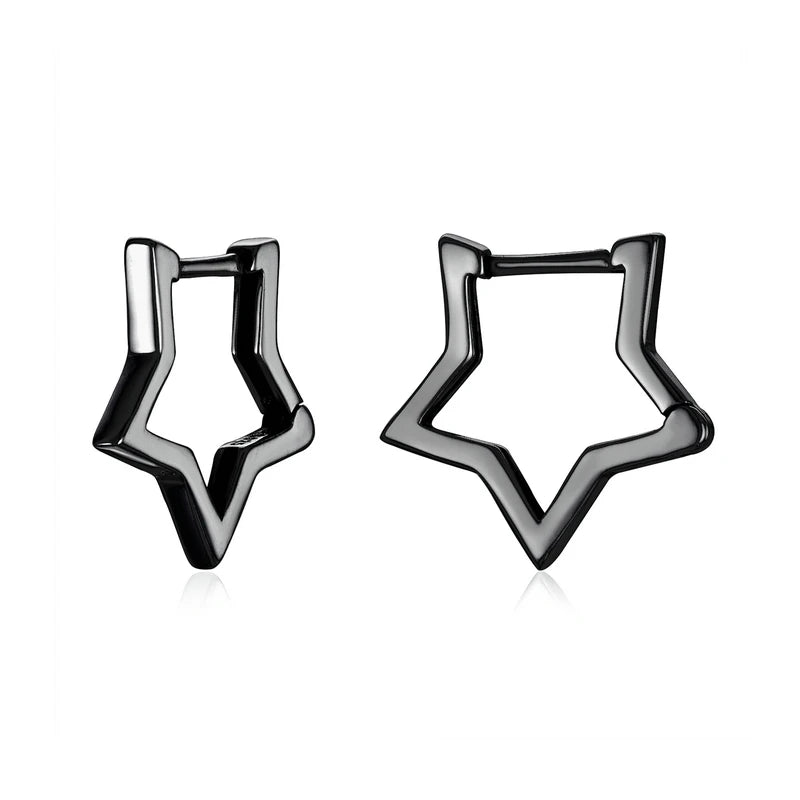 Star Hoop Earrings – Sterling Silver with Oxidized Finish