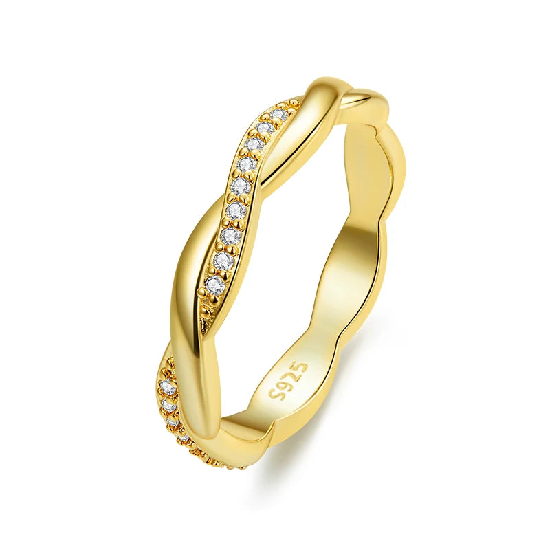 Elegant Twisted Zircon Eternity Ring – 925 Sterling Silver and 14K Gold Plated
