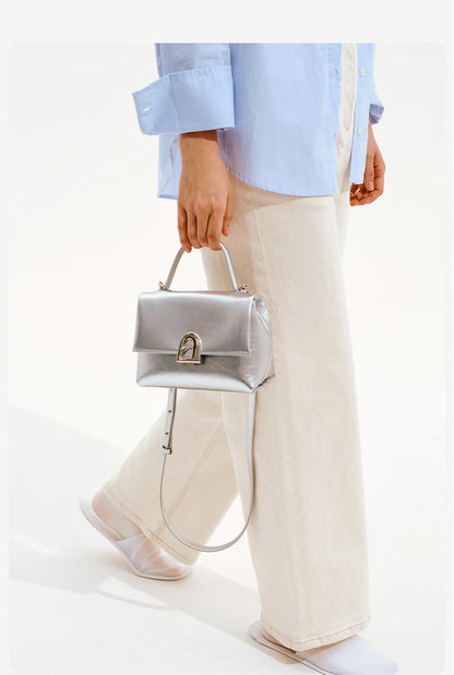 Split Leather Compact Square Tote