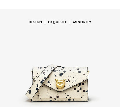 Genuine Leather Floral Flap Bag with Hasp Closure