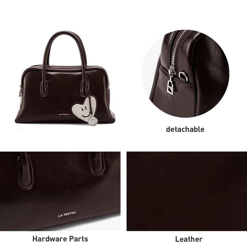 Split Leather Compact Shoulder and Crossbody Tote