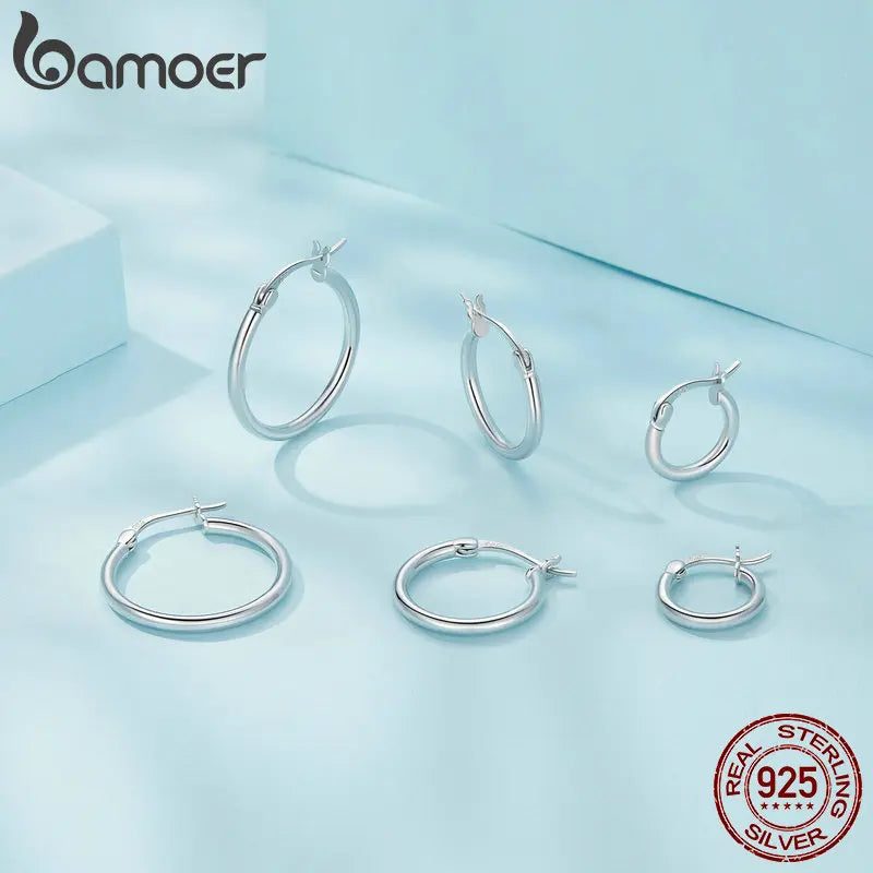 Hoop Earrings – 925 Sterling Silver, White Gold Plated