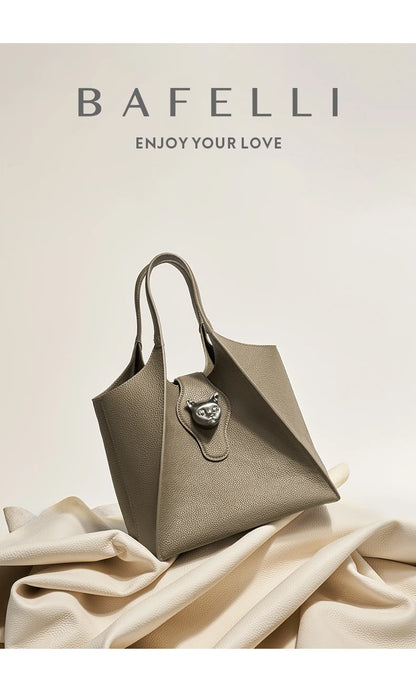 Genuine Leather Tote Bag – Soft Casual Style with Open Pocket