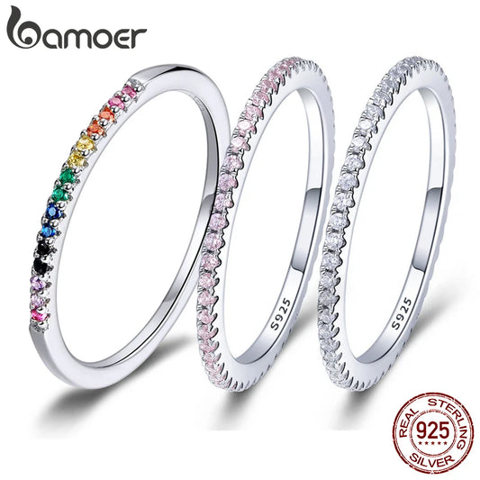 Sterling Silver Stackable Zircon Ring – Micro Pave Wedding Band