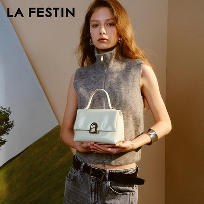 Split Leather Compact Square Tote