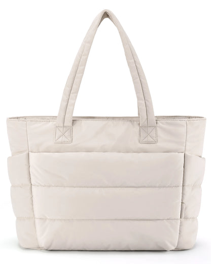 Quilted Milk Cotton Padded Tote Bag