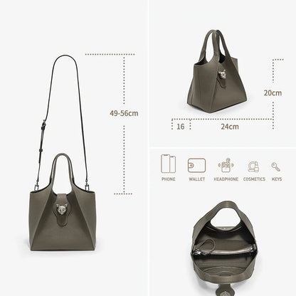 Genuine Leather Tote Bag – Soft Casual Style with Open Pocket
