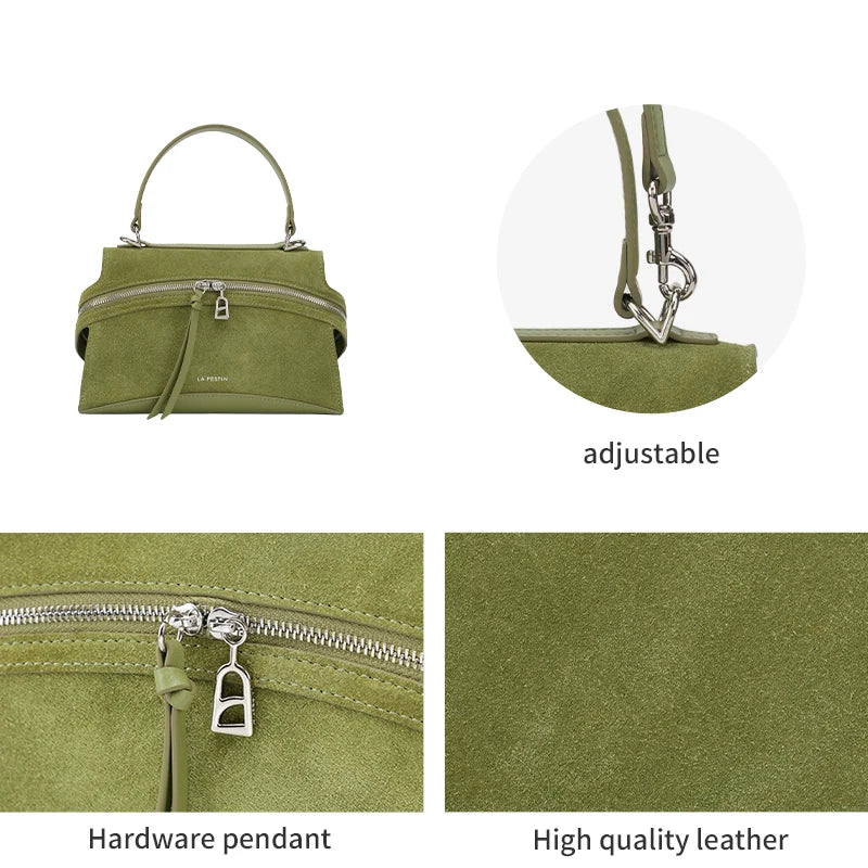Green Split Leather Shoulder and Crossbody Bag