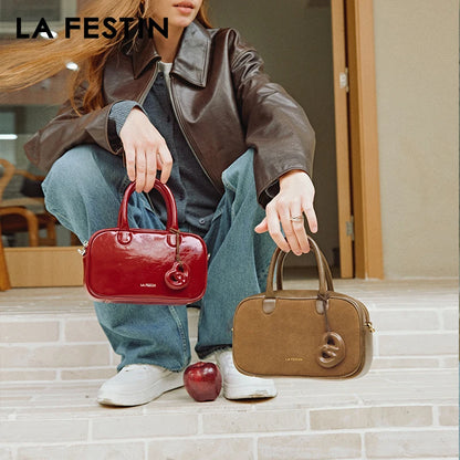 Genuine Leather Bowling Crossbody Bag