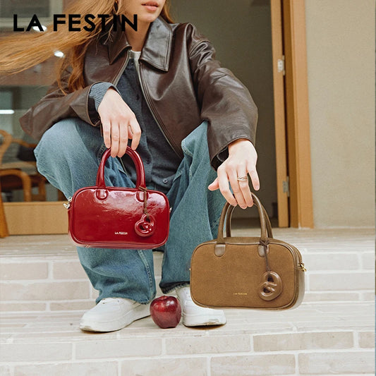 Genuine Leather Bowling Crossbody Bag