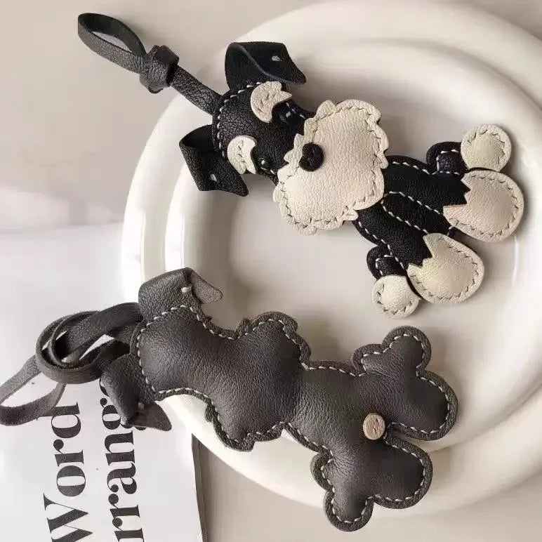 Schnauzer Leather Bag Charm Keychain