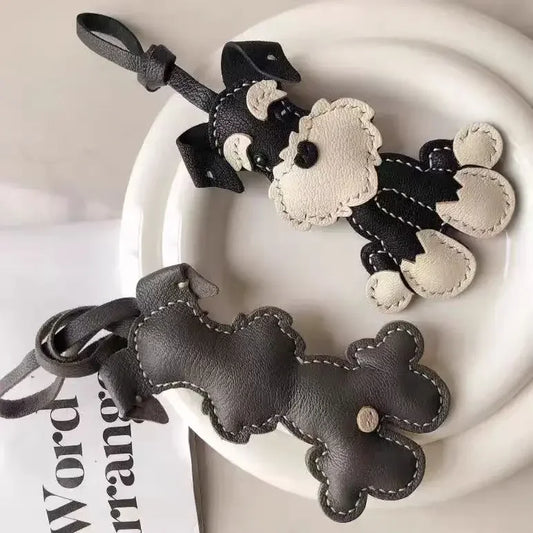 Schnauzer Leather Bag Charm Keychain