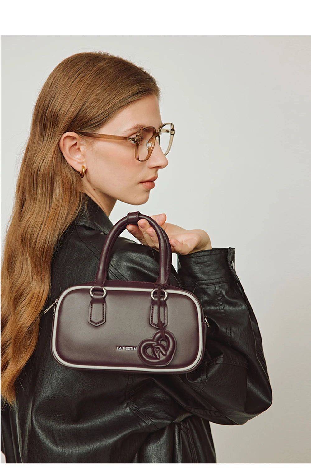 Split Leather Bowling Shoulder and Crossbody Tote