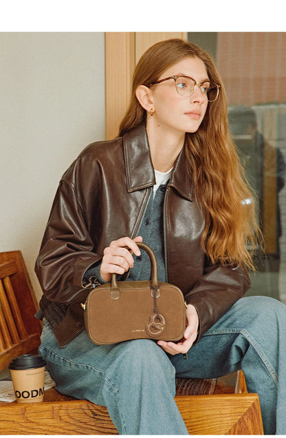 Genuine Leather Bowling Crossbody Bag