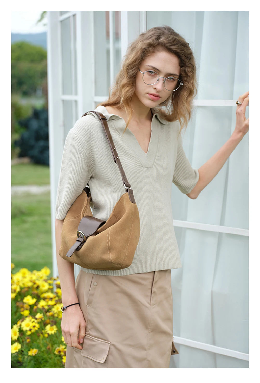 Split Leather Soft Tote Shoulder Crossbody Bag