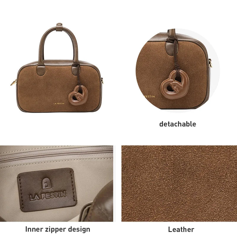 Genuine Leather Bowling Crossbody Bag