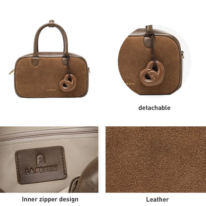 Genuine Leather Bowling Crossbody Bag