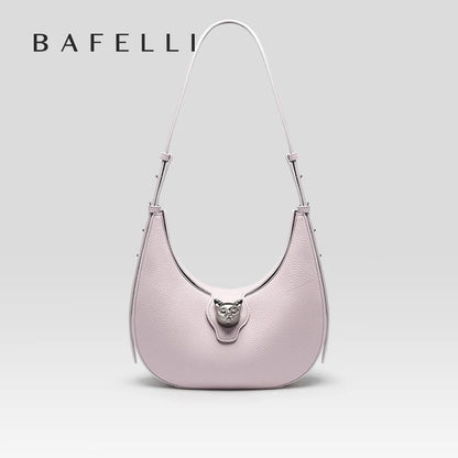 Genuine Leather Half Moon Tote – Soft Structure with Lock