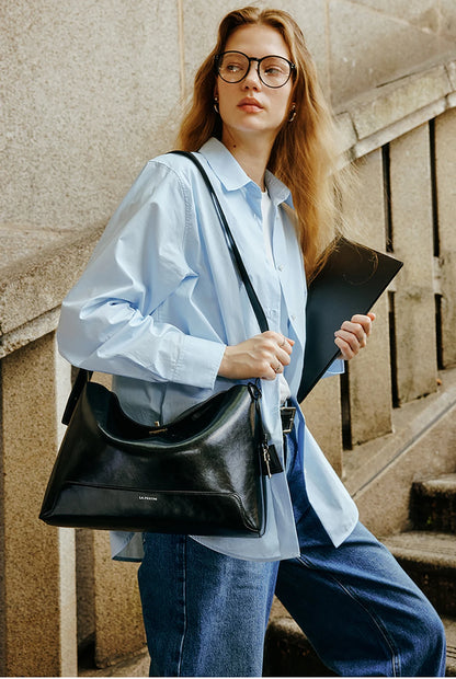 Split Leather Shoulder and Crossbody Tote Bag