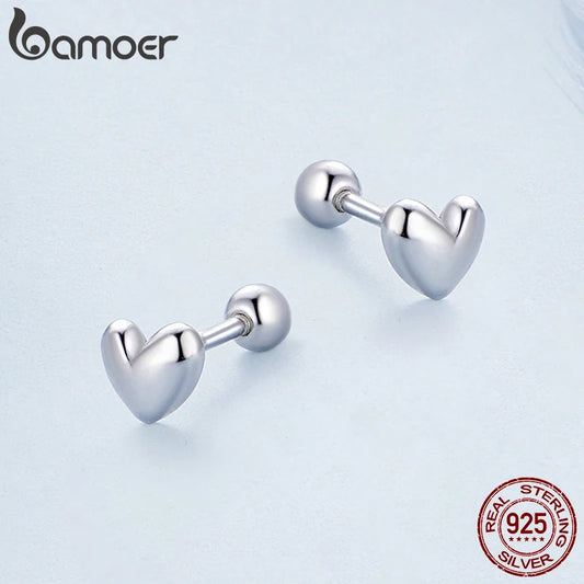 Mini Heart Stud Earrings – 925 Sterling Silver, Platinum Plated