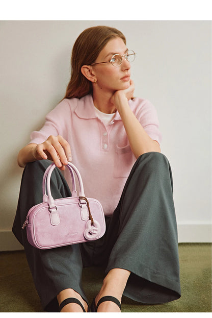 Split Leather Bowling Shoulder and Crossbody Tote