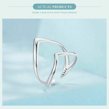 925 Sterling Silver Adjustable V-Shaped Ring with Double-Layer Design