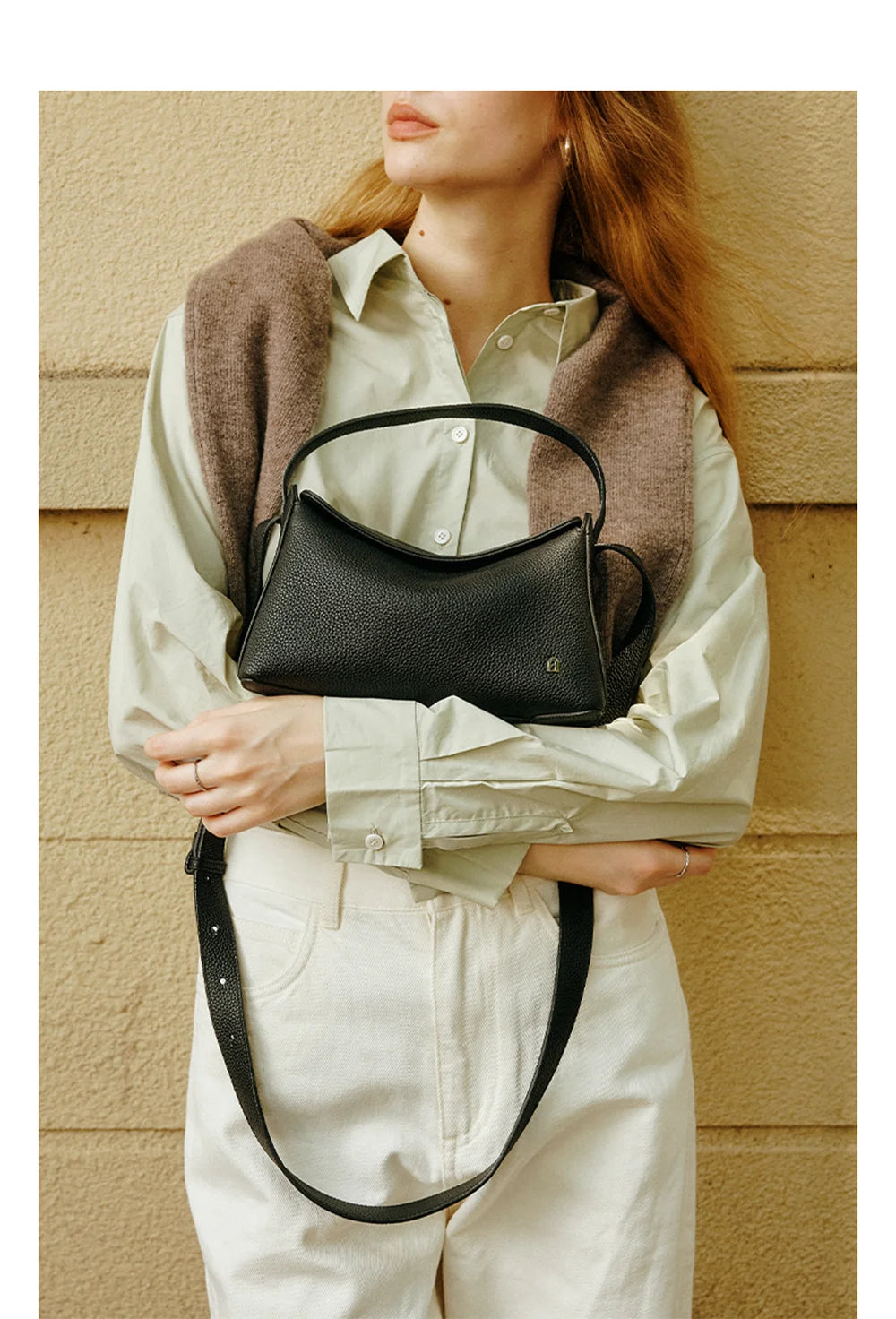 Soft Genuine Leather Mini Tote Crossbody
