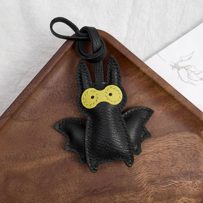 Black Bat Leather Bag Charm Keychain