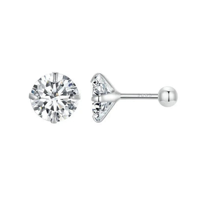 Round Zircon Stud Earrings – 925 Sterling Silver Platinum Plated