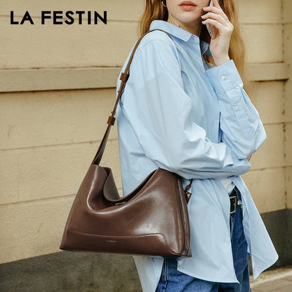 Split Leather Shoulder and Crossbody Tote Bag