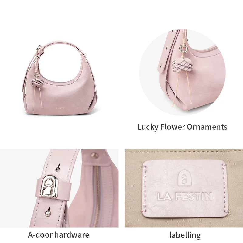 Genuine Leather Half Moon Shoulder and Crossbody Tote