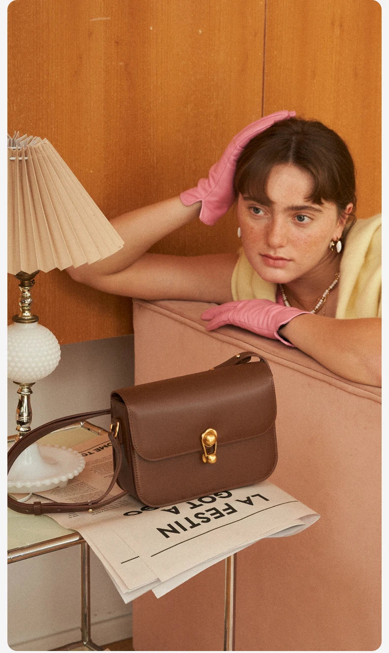 Split Leather Square Shoulder and Crossbody Bag