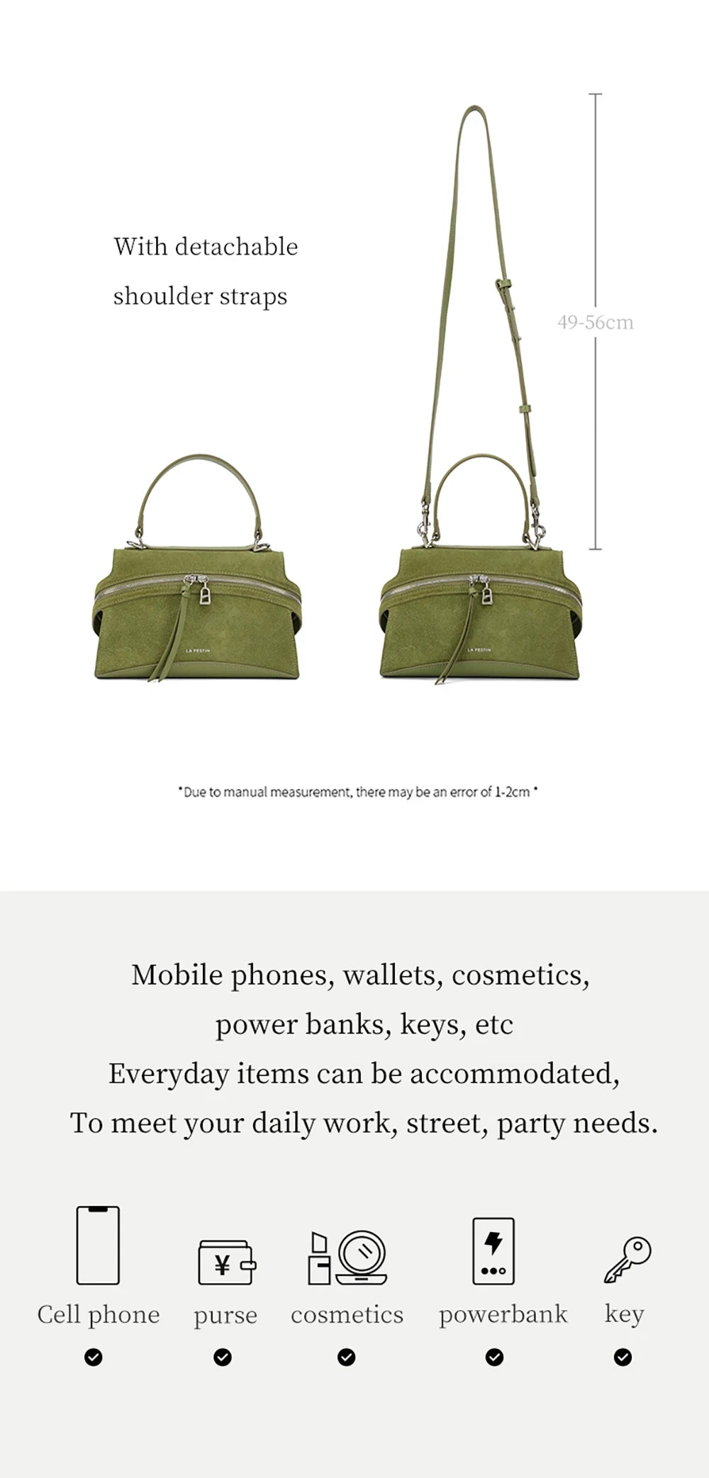 Green Split Leather Shoulder and Crossbody Bag