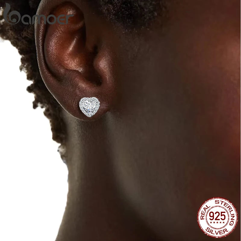 Gold Plated Heart Stud Earrings – Sterling Silver with Zircon