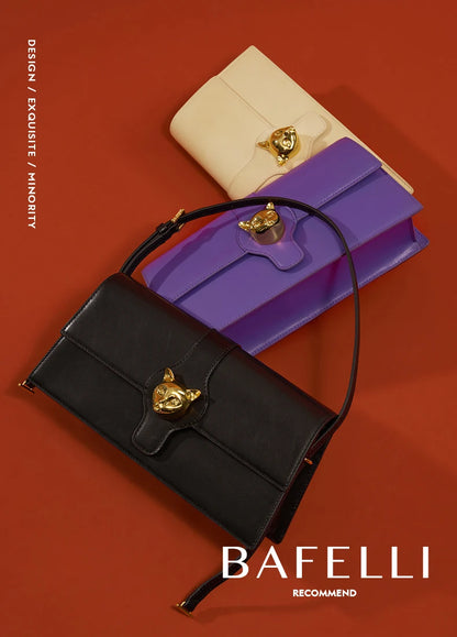Genuine Leather Shoulder Bag – Retro Denim Look