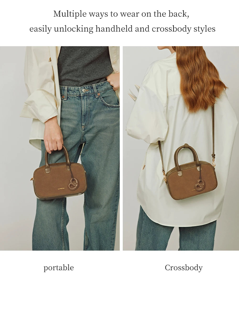 Genuine Leather Bowling Crossbody Bag