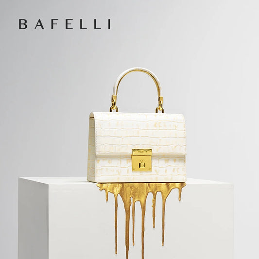 Genuine Leather Flap Shoulder Bag – Gold Lock Elegance