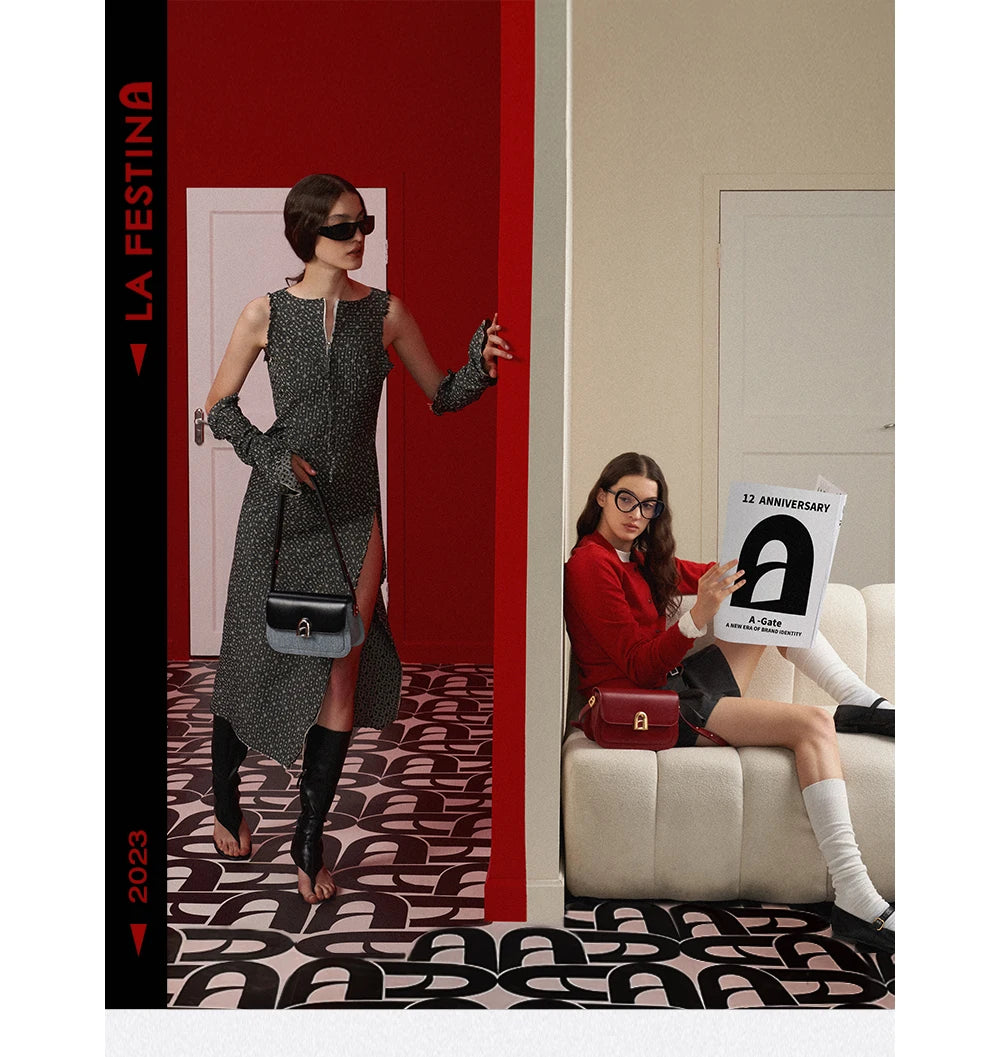 Split Leather Square Shoulder and Crossbody Bag