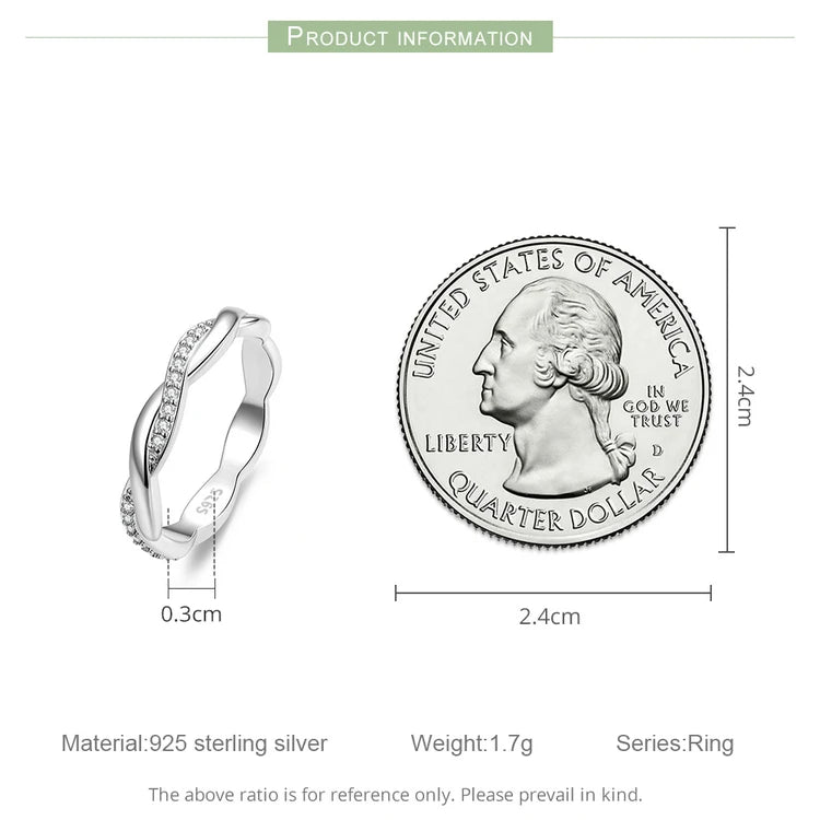 Elegant Twisted Zircon Eternity Ring – 925 Sterling Silver and 14K Gold Plated