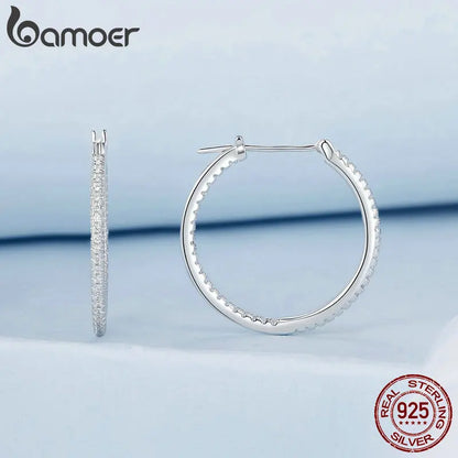 Sterling Silver Hoop Earrings – White Gold Plated with Zircon