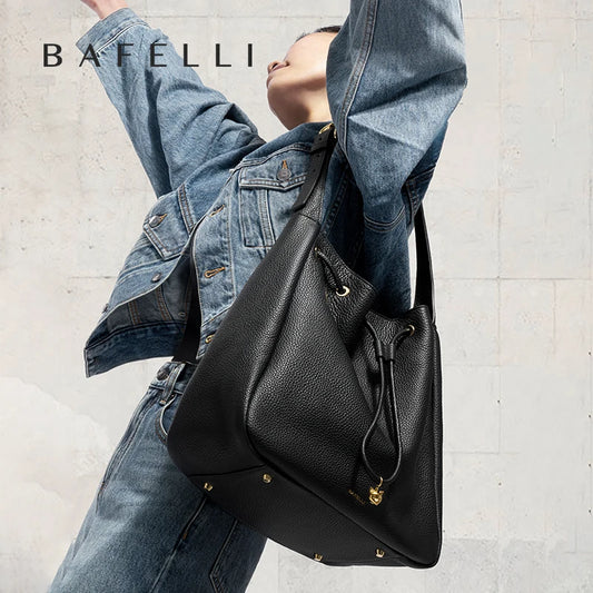 Genuine Cow Leather Hobo Bag – Soft Drawstring Everyday Style