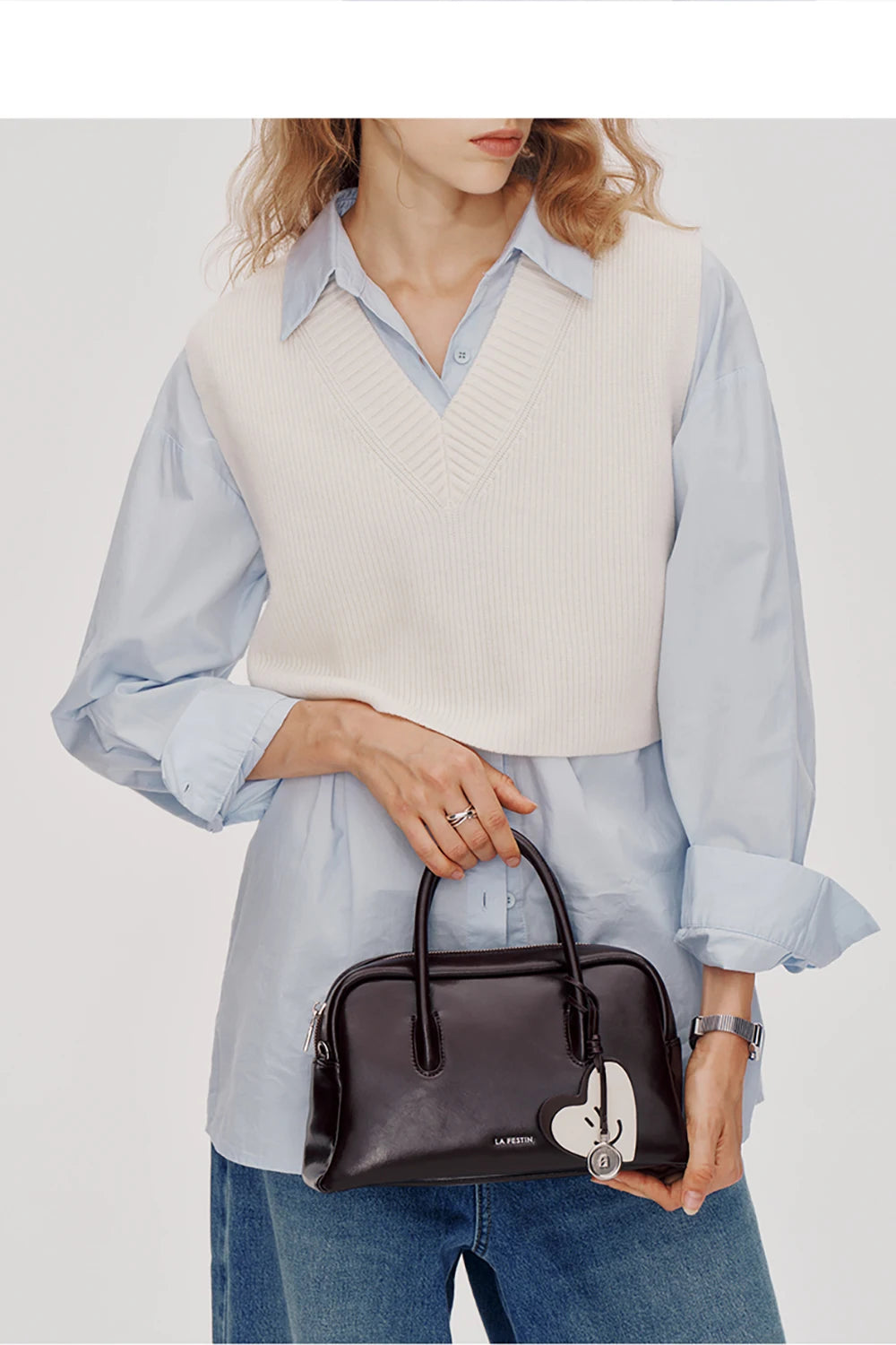 Split Leather Compact Shoulder and Crossbody Tote