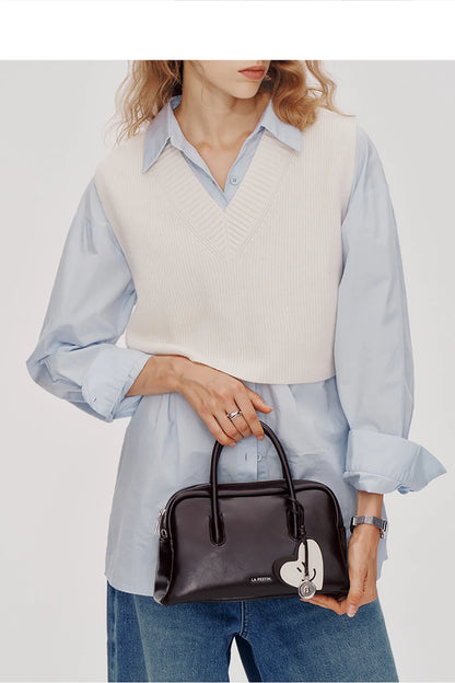 Split Leather Compact Shoulder and Crossbody Tote