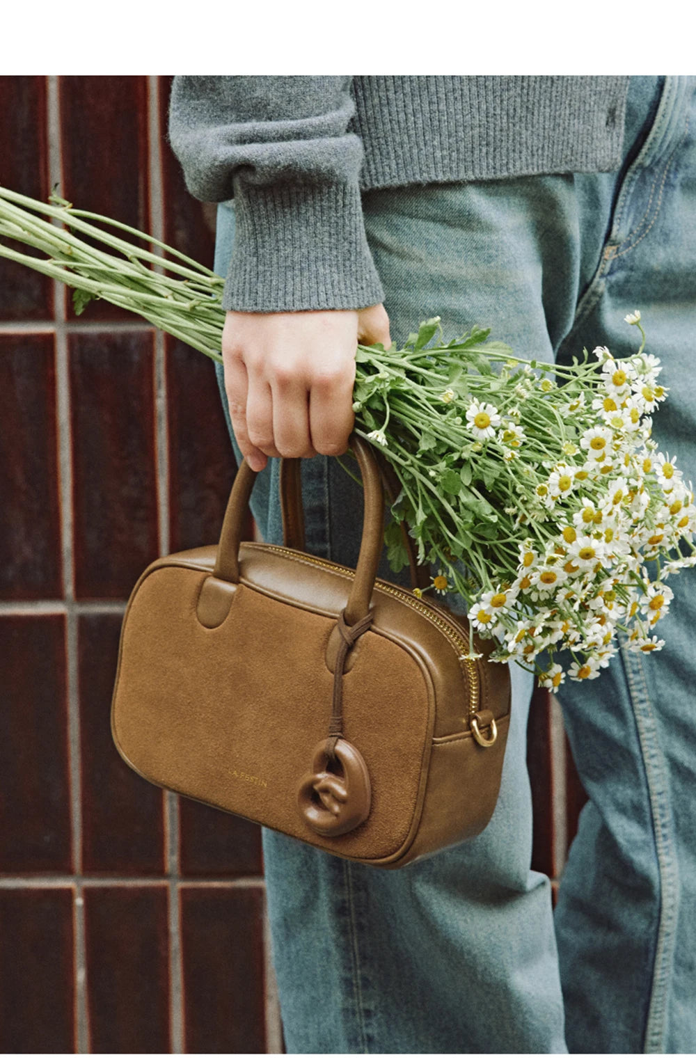 Genuine Leather Bowling Crossbody Bag